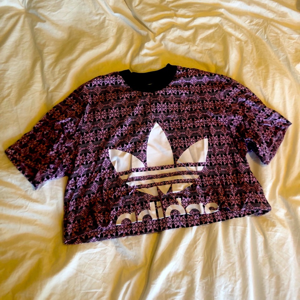 Adidas trefoil cropped t shirt pink large BNWT